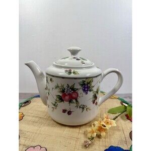 Andrea By Sadek Corona 7” Teapot Pitcher Fruit Design 32 oz Porcelain Japan